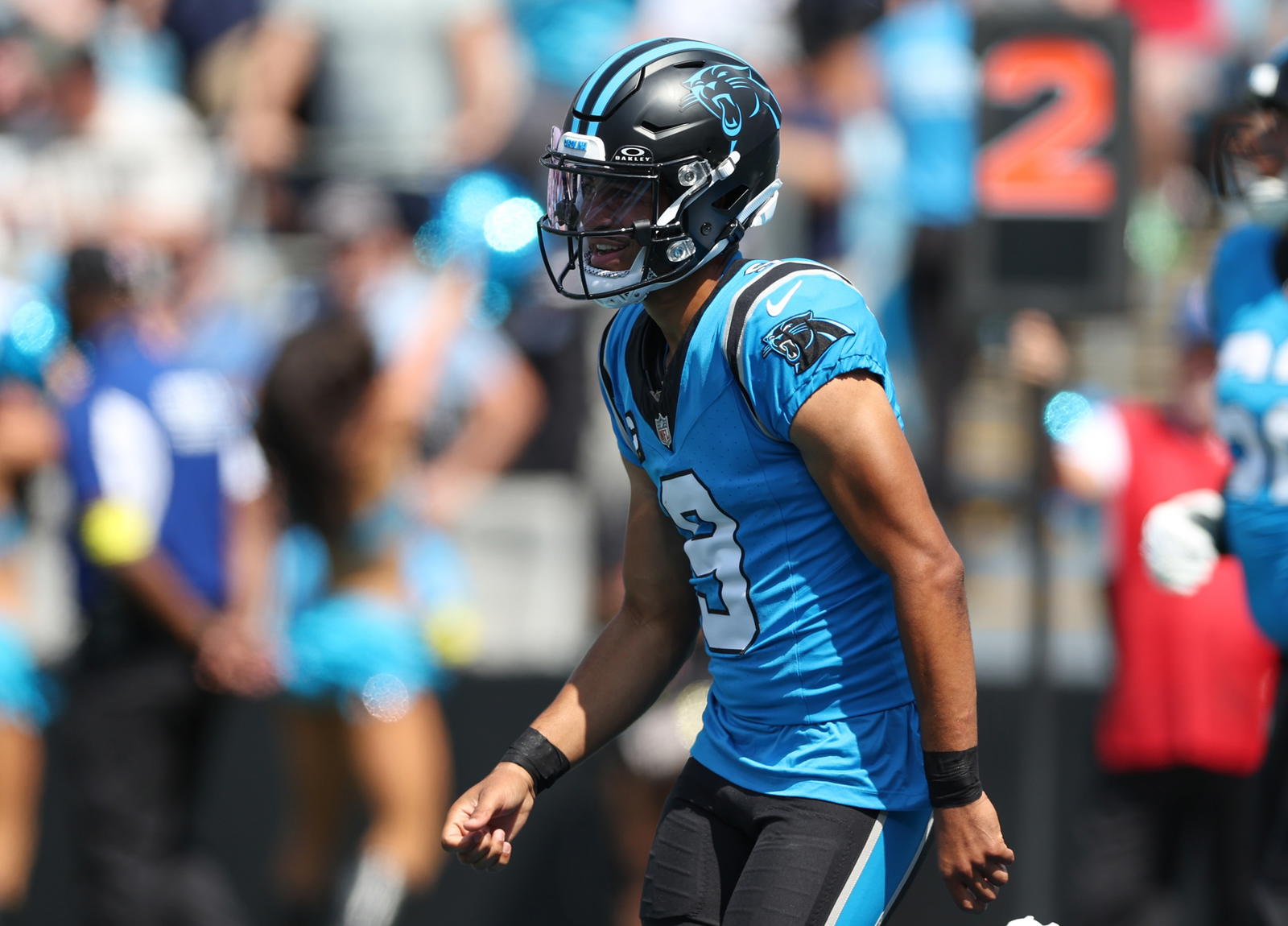 Carolina Panthers quarterback Bryce Young. Credit: Cory Knowlton-Imagn Images.