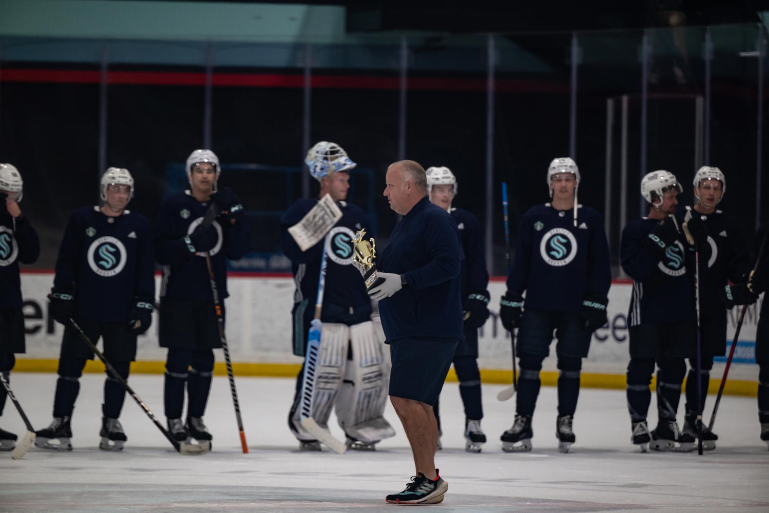 James Stucky with Trophy at Kraken Development Camp 2023 by Caroline Anne | The Hockey News