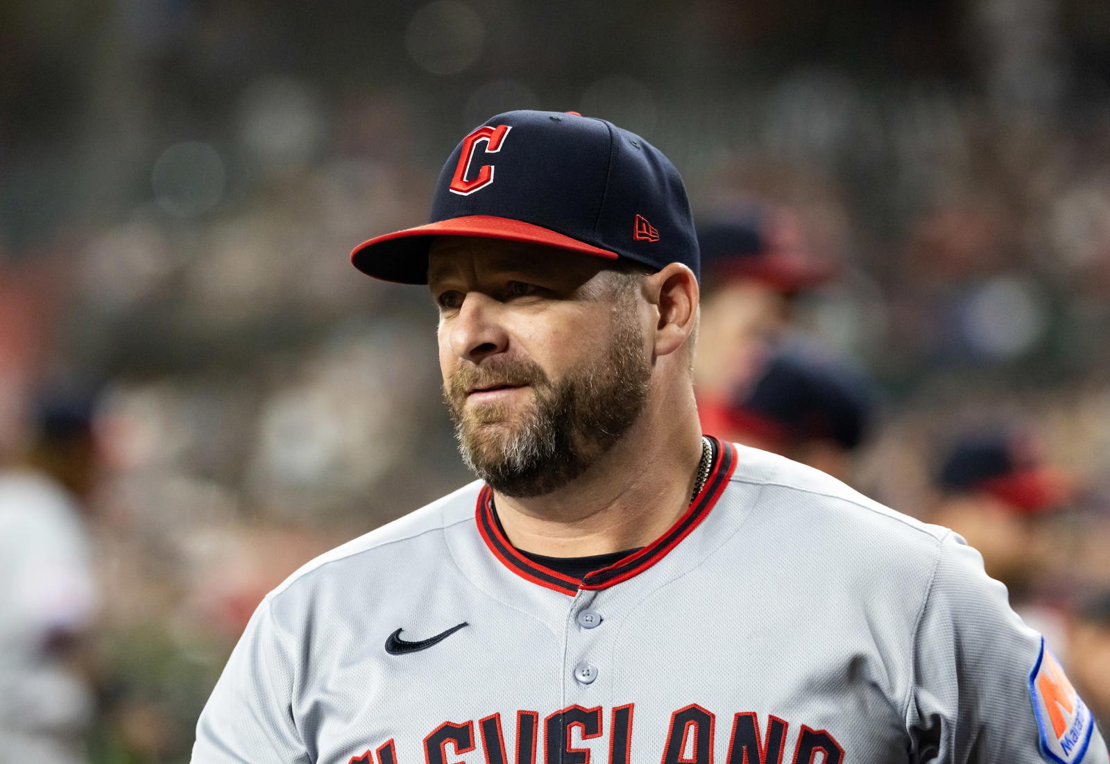 Aug 19, 2025; Phoenix, Arizona, USA; Cleveland Guardians manager Stephen Vogt against the Arizona Diamondbacks at Chase Field. Mandatory Credit: Mark J. Rebilas-Imagn Images