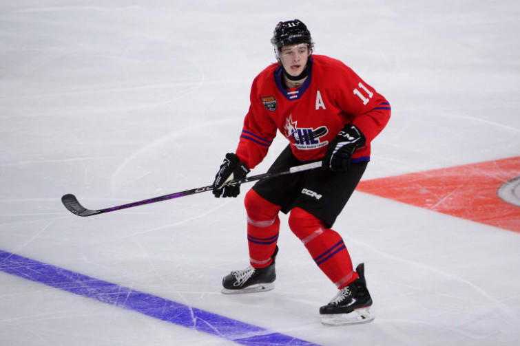 Cam Allen wearing the CHL jersey for the top prospects game [© Anne-Marie Sorvin-Imagn Images].