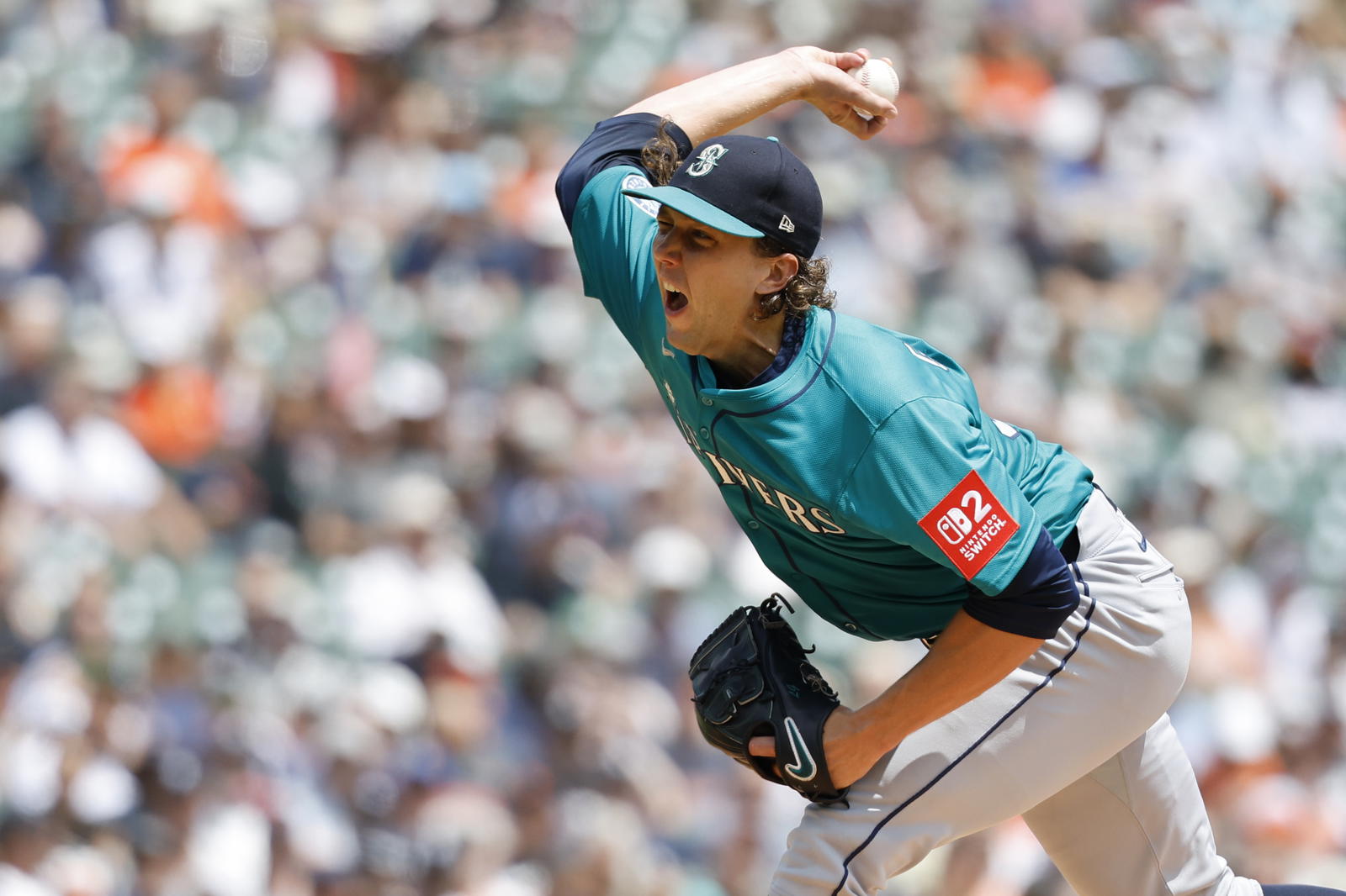 Seattle Mariners pitcher Logan Gilbert throws during a game against the Detroit Tigers on July 13 at Comerica Park in Detroit. - Rick Osentoski/Imagn Images