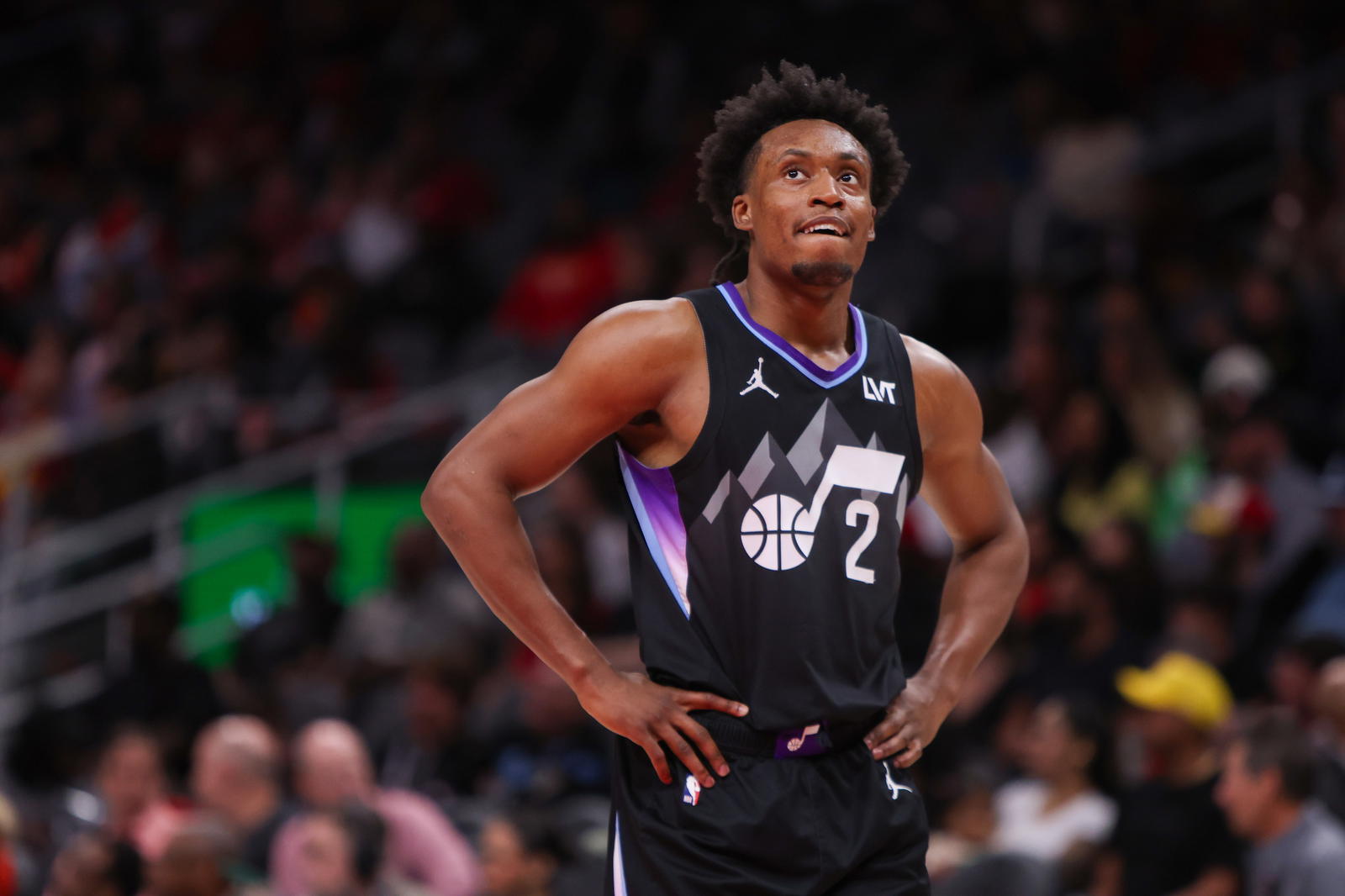 Collin Sexton during his time with the Utah Jazz. Credit: Brett Davis-Imagn Images.