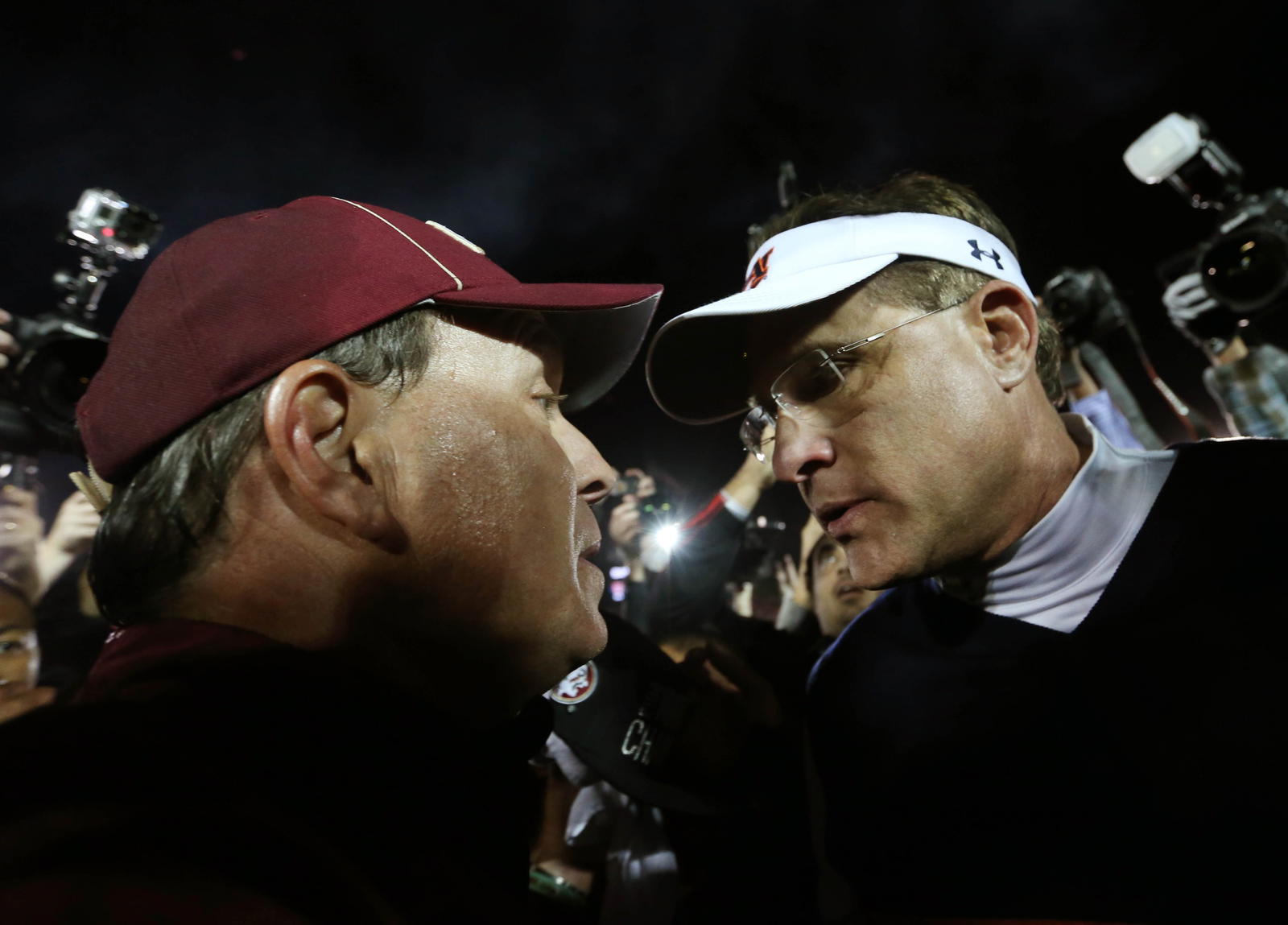 Malzahn, right, when Auburn faced Jimbo Fisher's Florida State. Photo: Matthew Emmons-Imagn Images