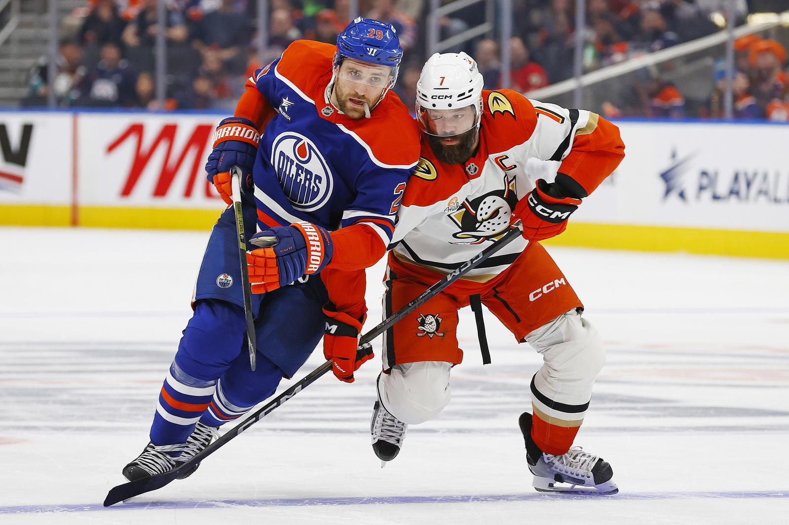 Leon Draisaitl and Radko Gudas (Perry Nelson-Imagn Images)