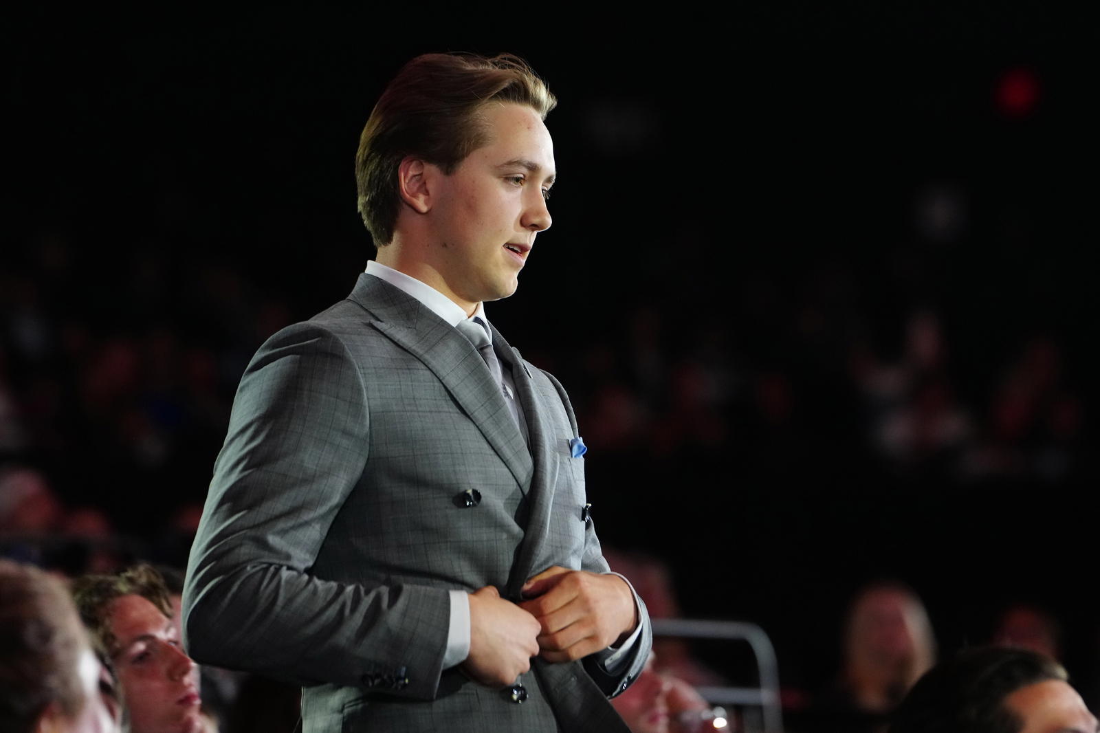 Jun 28, 2024; Las Vegas, Nevada, USA; Stian Solberg is selected by the Anaheim Ducks with the 23rd overall pick in the first round of the 2024 NHL Draft at The Sphere. Mandatory Credit: Stephen R. Sylvanie-Imagn Images