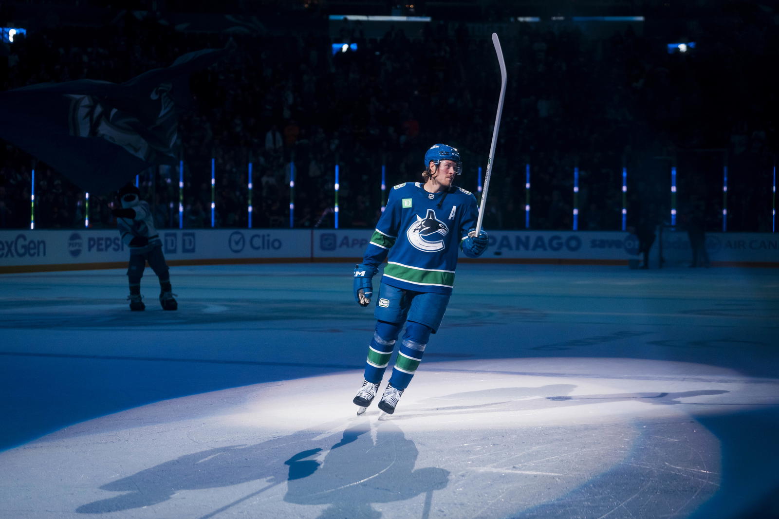 Nov 8, 2025; Vancouver, British Columbia, CAN; Vancouver Canucks forward Brock Boeser (6) skates out as the game’s third star against the Columbus Blue Jackets at Rogers Arena. Mandatory Credit: Bob Frid-Imagn Images