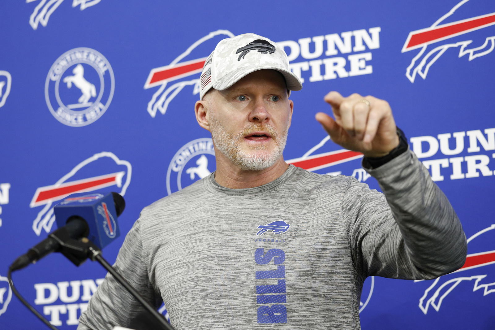 Buffalo Bills coach Sean McDermott. Credit: Kamil Krzaczynski-Imagn Images.