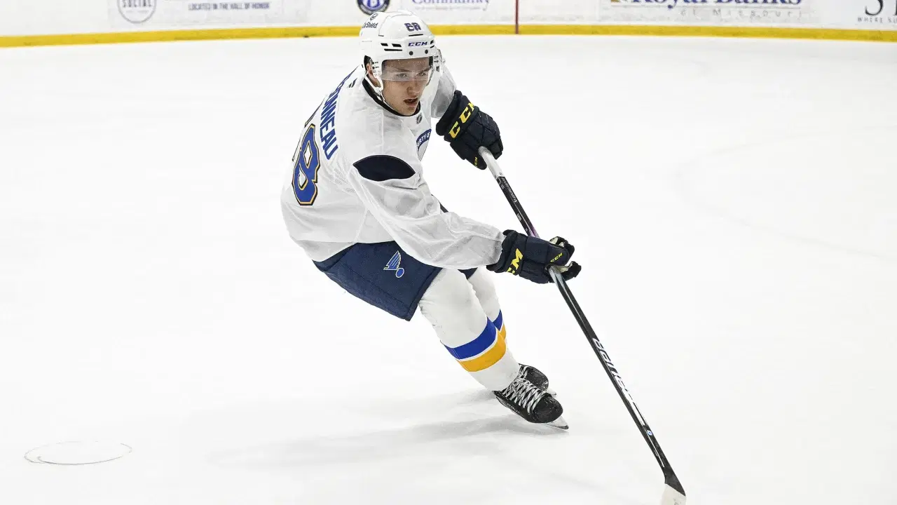 St. Louis Blues first-round pick in 2025, Justin Carbonneau, impressed in his first Blues development camp last week. (St. Louis Blues photo)