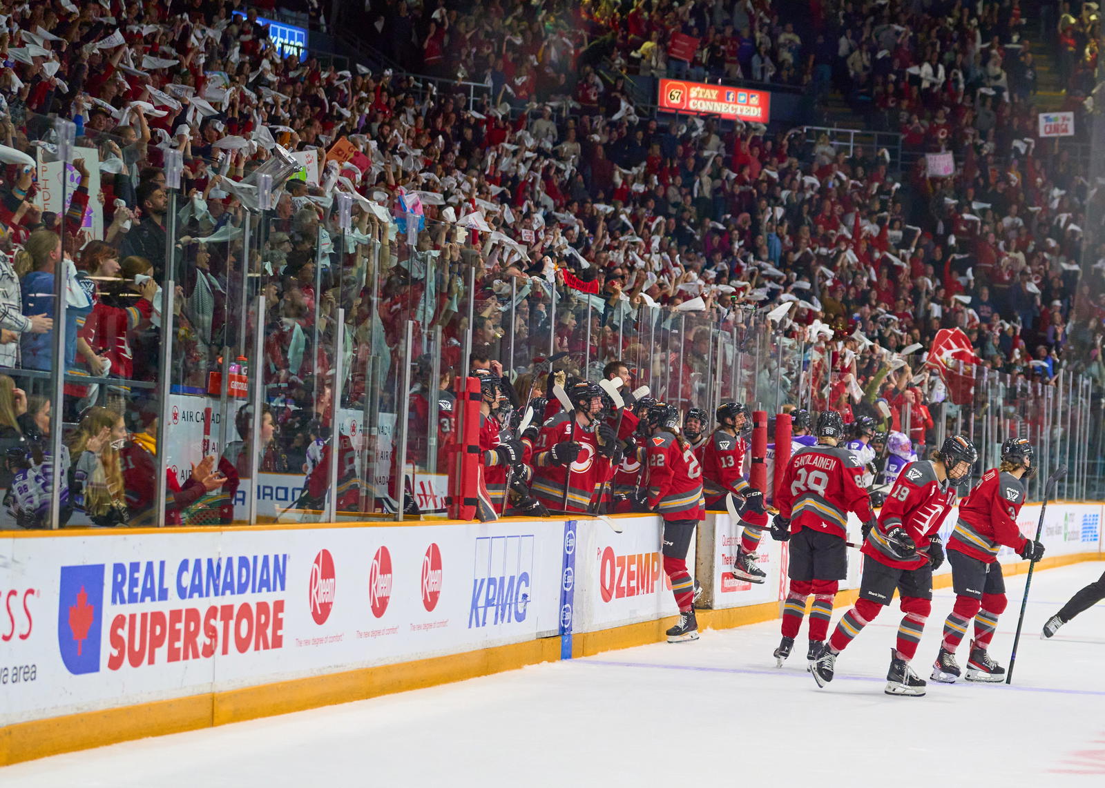 Fans in Ottawa wave their towels and cheer on the Charge after Jocelyne Larocque scored the opening goal of the game -&nbsp;Photo @ Ellen Bond