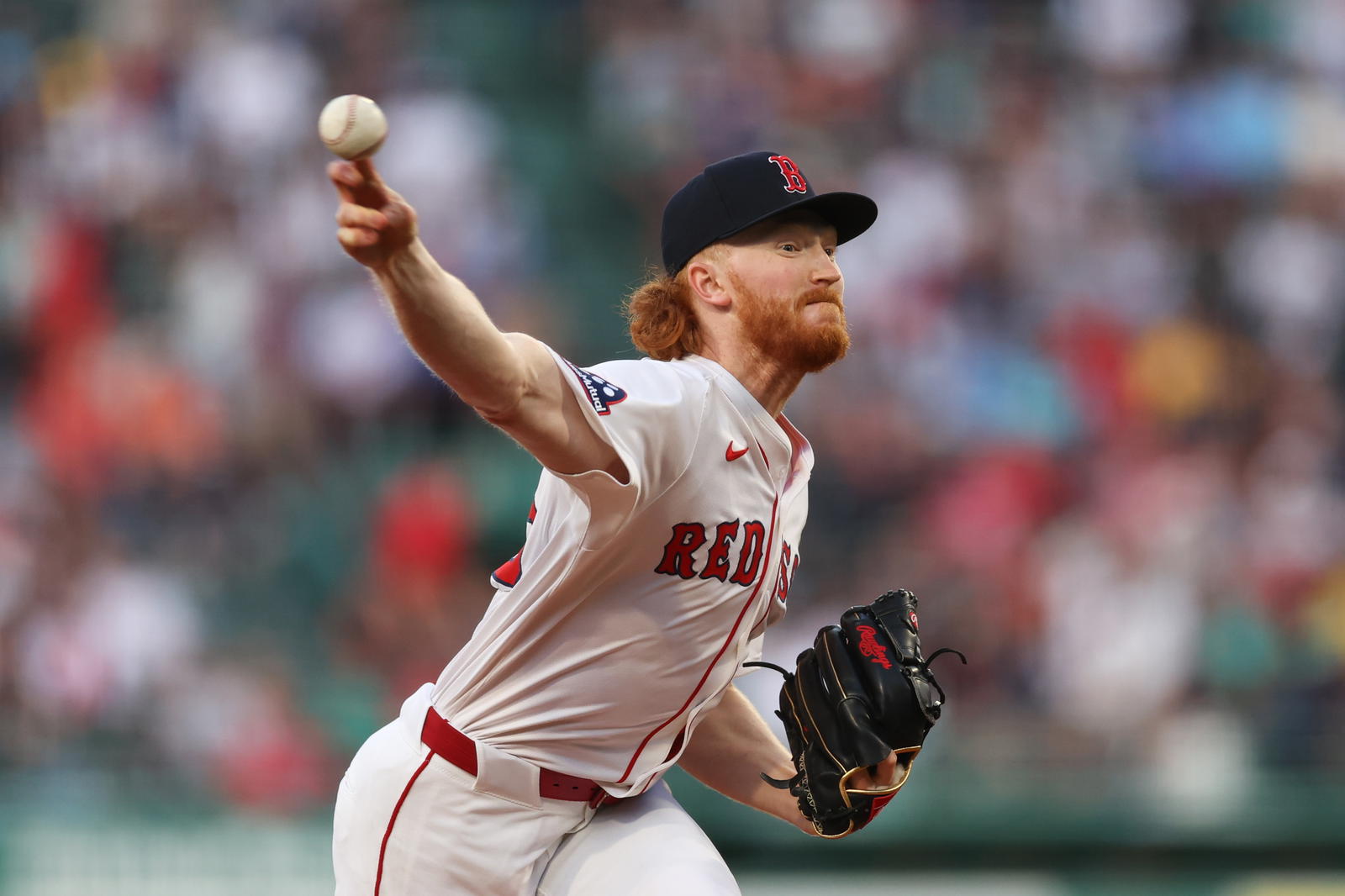 Boston Red Sox starting pitcher Dustin May (85) delivers a pitch during the first inning against the Baltimore Orioles at Fenway Park. Paul Rutherford-Imagn Images