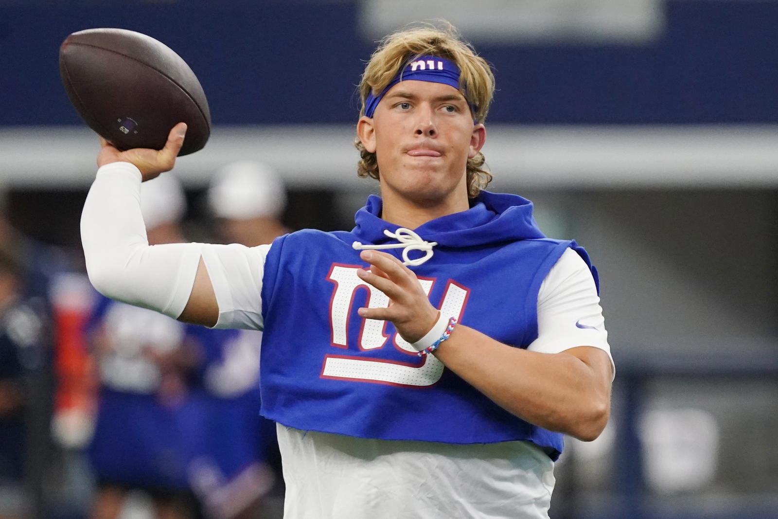 New York Giants quarterback Jaxson Dart. Credit: Raymond Carlin III-Imagn Images.