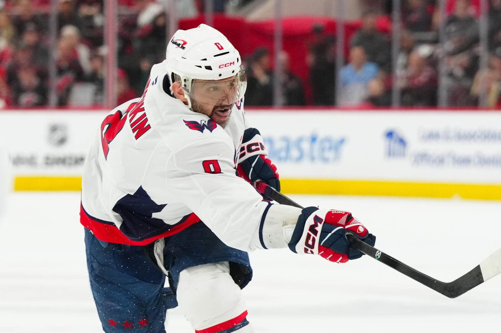 Capitals captain Alex Ovechkin has been held scoreless through the first three games of the second round against Carolina. (James Guillory — Imagn Images)