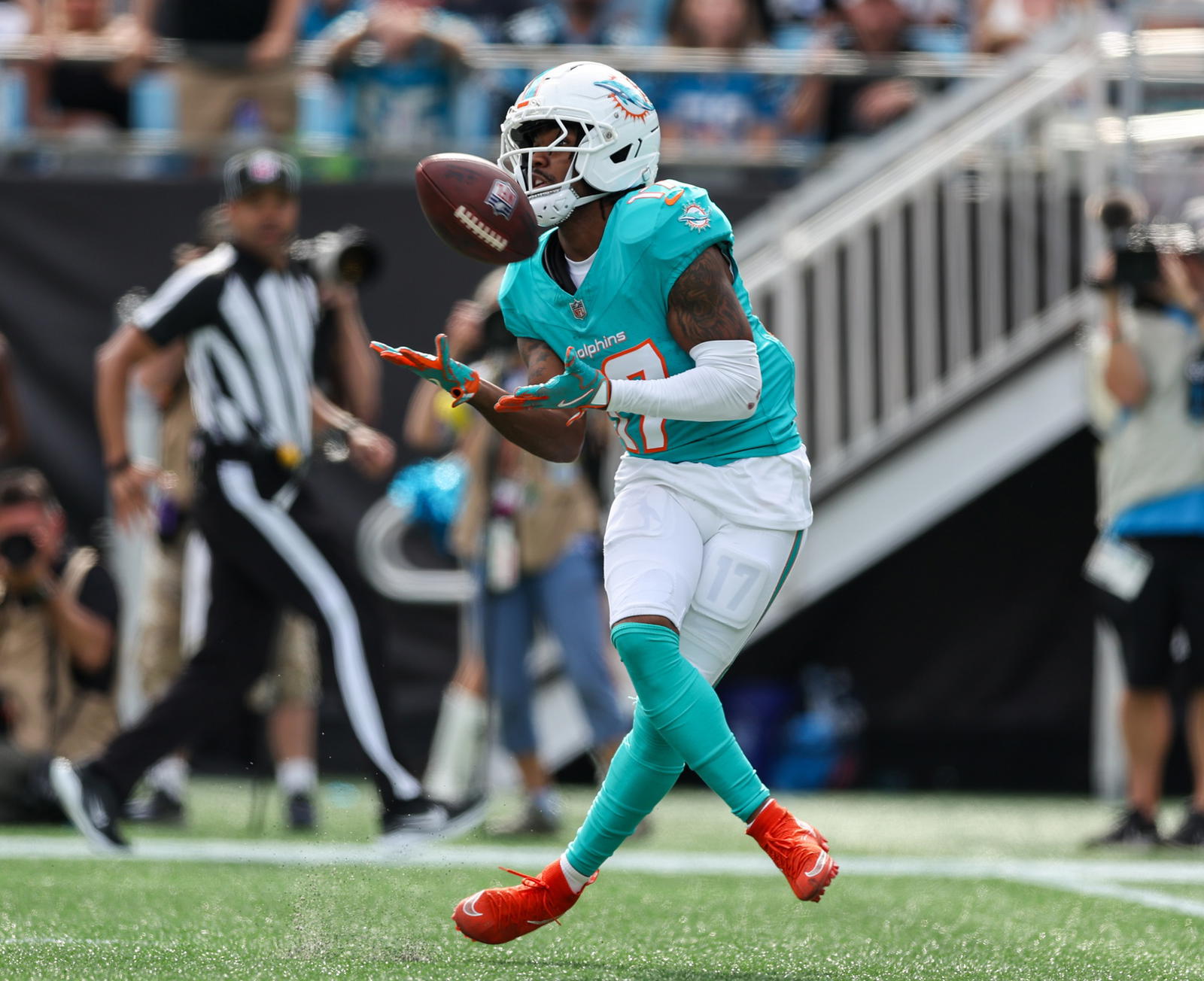 Miami Dolphins receiver Jaylen Waddle. Credit:&nbsp;Cory Knowlton-Imagn Images.