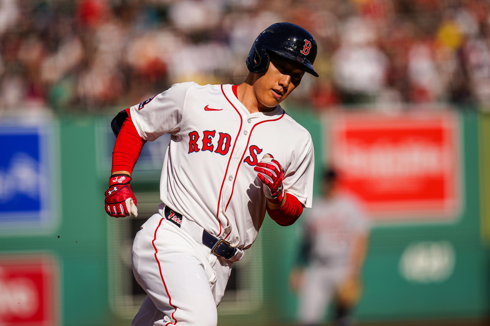 &nbsp;Boston Red Sox designated hitter Masataka Yoshida (7) hits a home run against the Detroit Tigers in the first inning at Fenway Park. David Butler II-Imagn Images