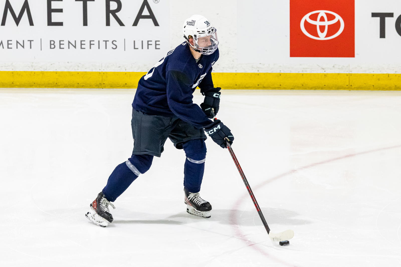 7th Round pick (218th Overall) Loke Krantz (58) skates with the puck to warm up for forward drills. Photo by - Andy Glass