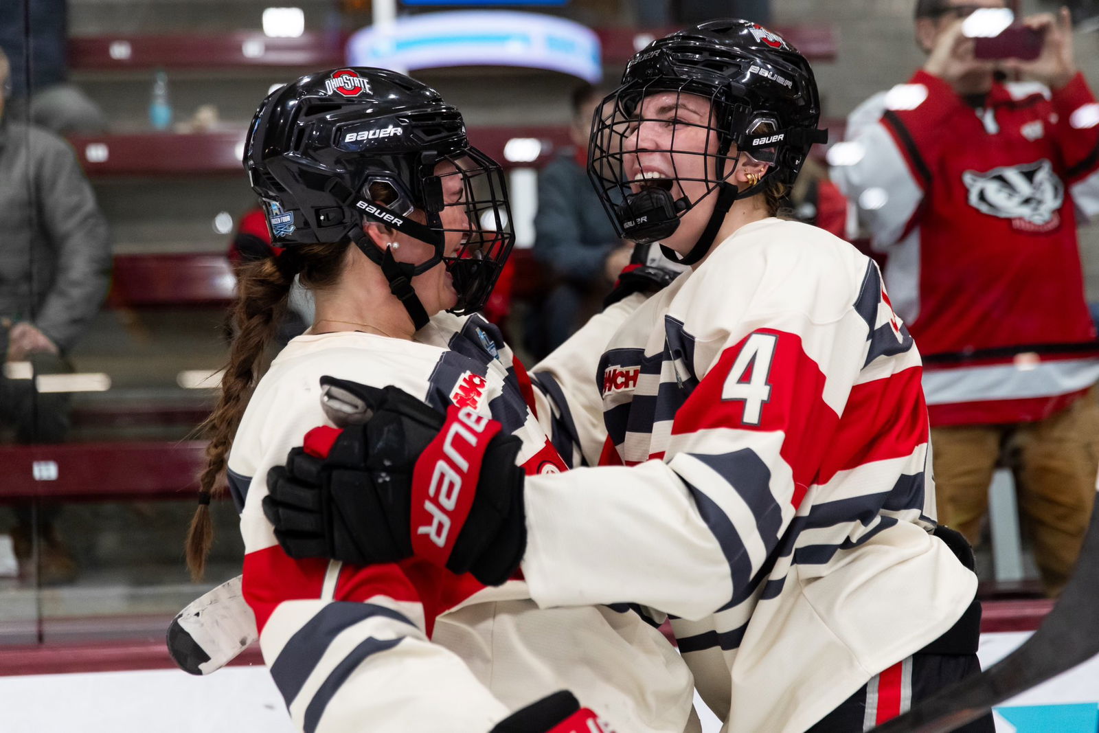 Ohio State celebrates - Photo @ Ohio State Women's Hockey