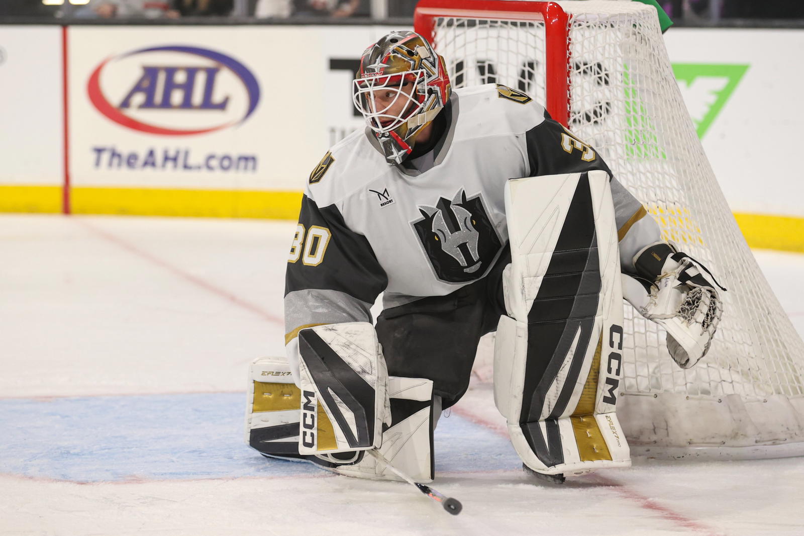 Henderson Silver Knights goaltender Carl Lindbom has won 10 of his last 11 starts, with a 2.15 GAA and .921 save percentage. <b>PHOTO: Henderson Silver Knights</b>