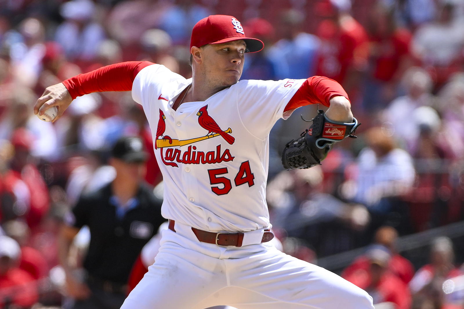 St. Louis Cardinals starting pitcher Sonny Gray (54) pitches against the Athletics during the first inning at Busch Stadium. Jeff Curry-Imagn Images