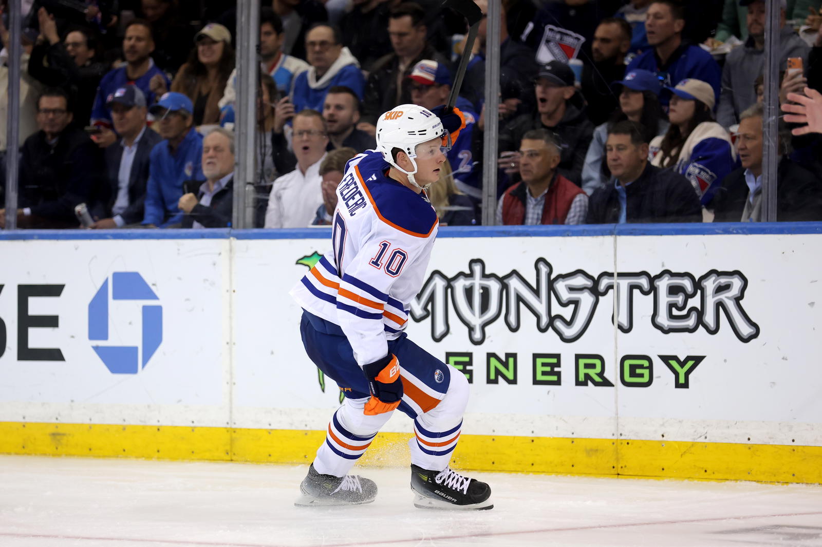 Trent Frederic scored the first goal of the game for the Oilers vs. the Rangers. Photo by:
© Brad Penner Imagn Images
