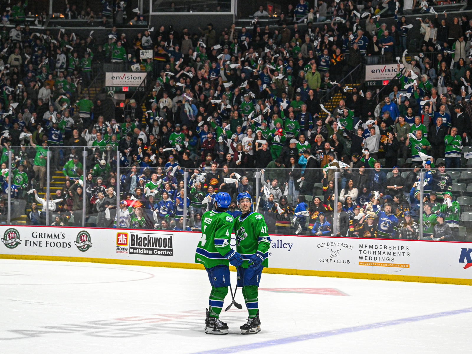 Jett Woo and Akito&nbsp;Hirose of the Abbotsford Canucks (Photo Credit: @abbycanucks on "X")