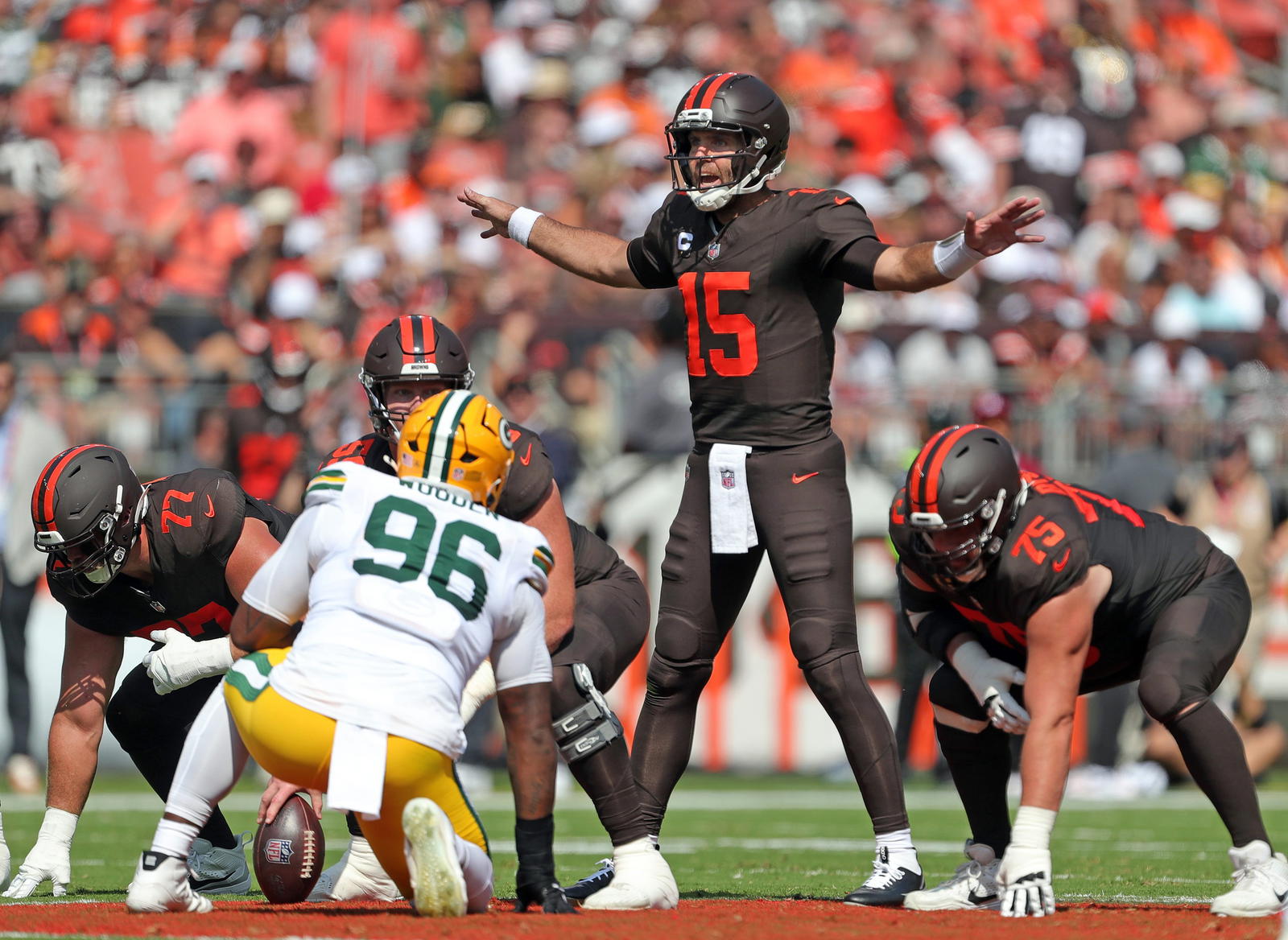 Cleveland Browns quarterback Joe Flacco. Credit: Jeff Lange / USA TODAY NETWORK via Imagn Images.