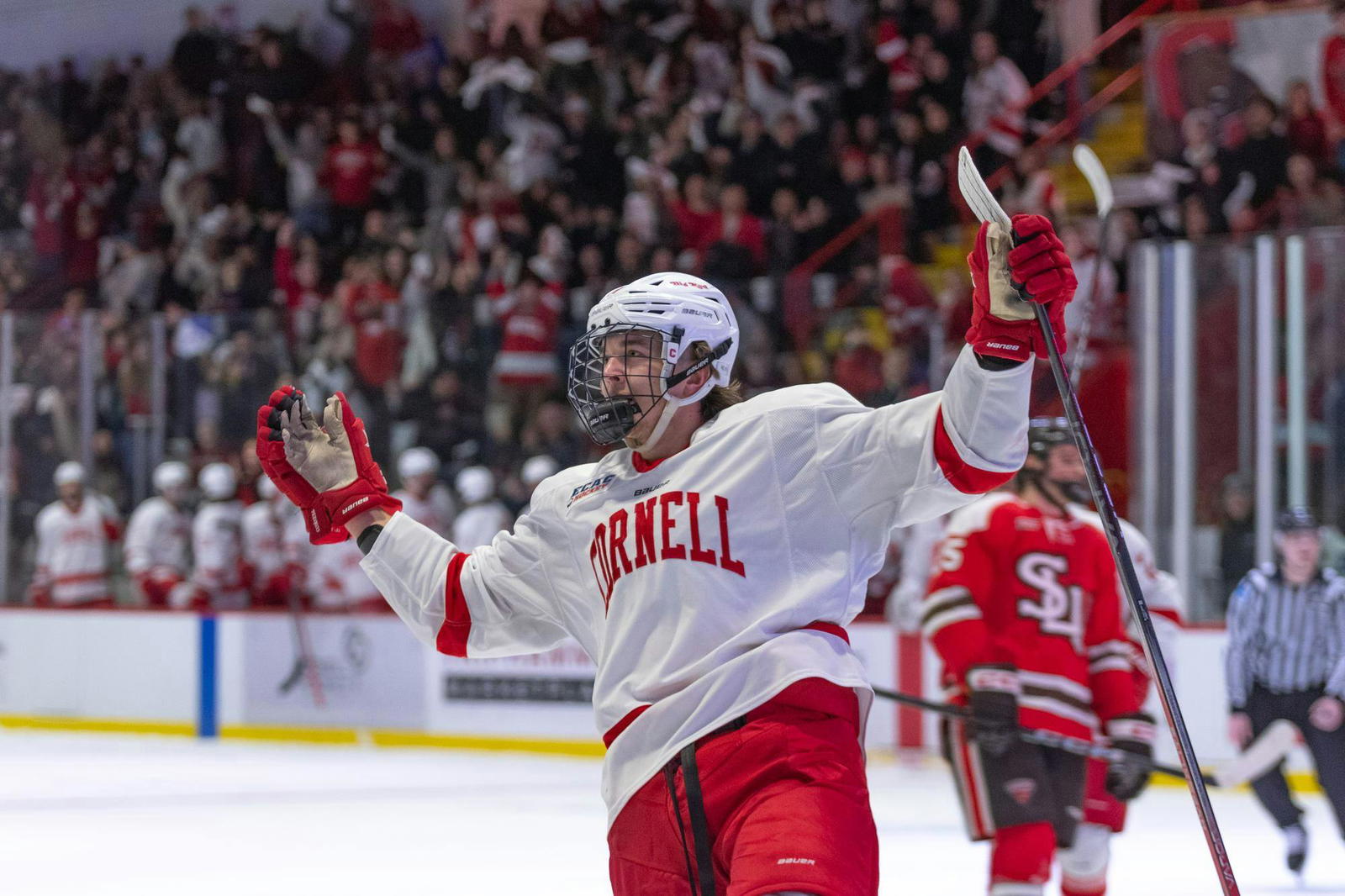 #17 Dalton Bancroft of the Cornell Big Red celebrates a goal. via cornellsun.com