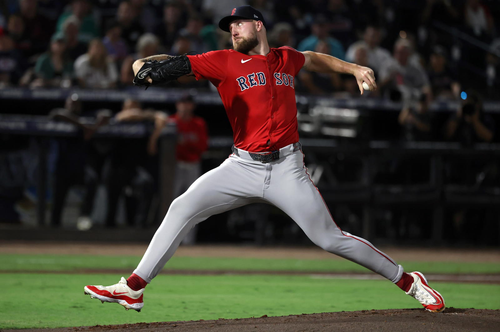 Boston Red Sox starting pitcher Garrett Crochet (35) throws a pitch against the Tampa Bay Rays during the first inning at George M. Steinbrenner Field. Kim Klement Neitzel-Imagn Images