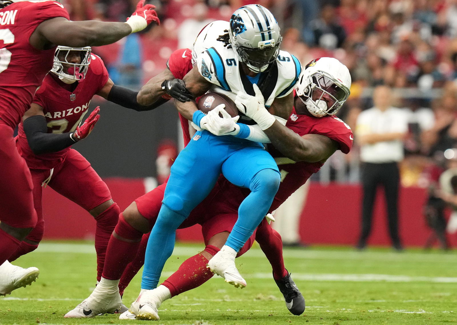 Carolina Panthers running back Rico Dowdle. Credit: Joe Rondone/The Republic / USA TODAY NETWORK via Imagn Images.