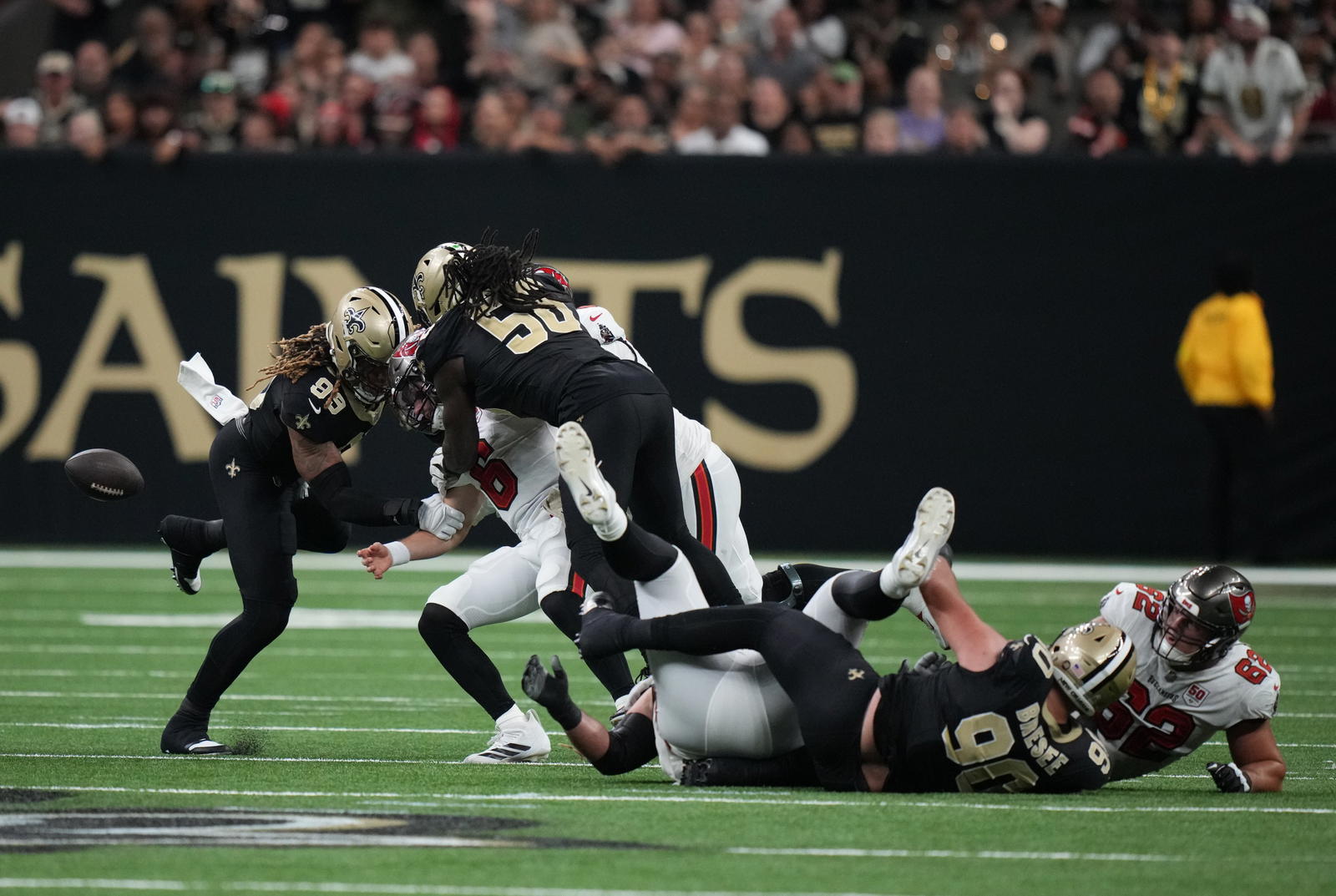 The Saints kept the pressure on Mayfield, including three sacks. @ Matthew Hinton