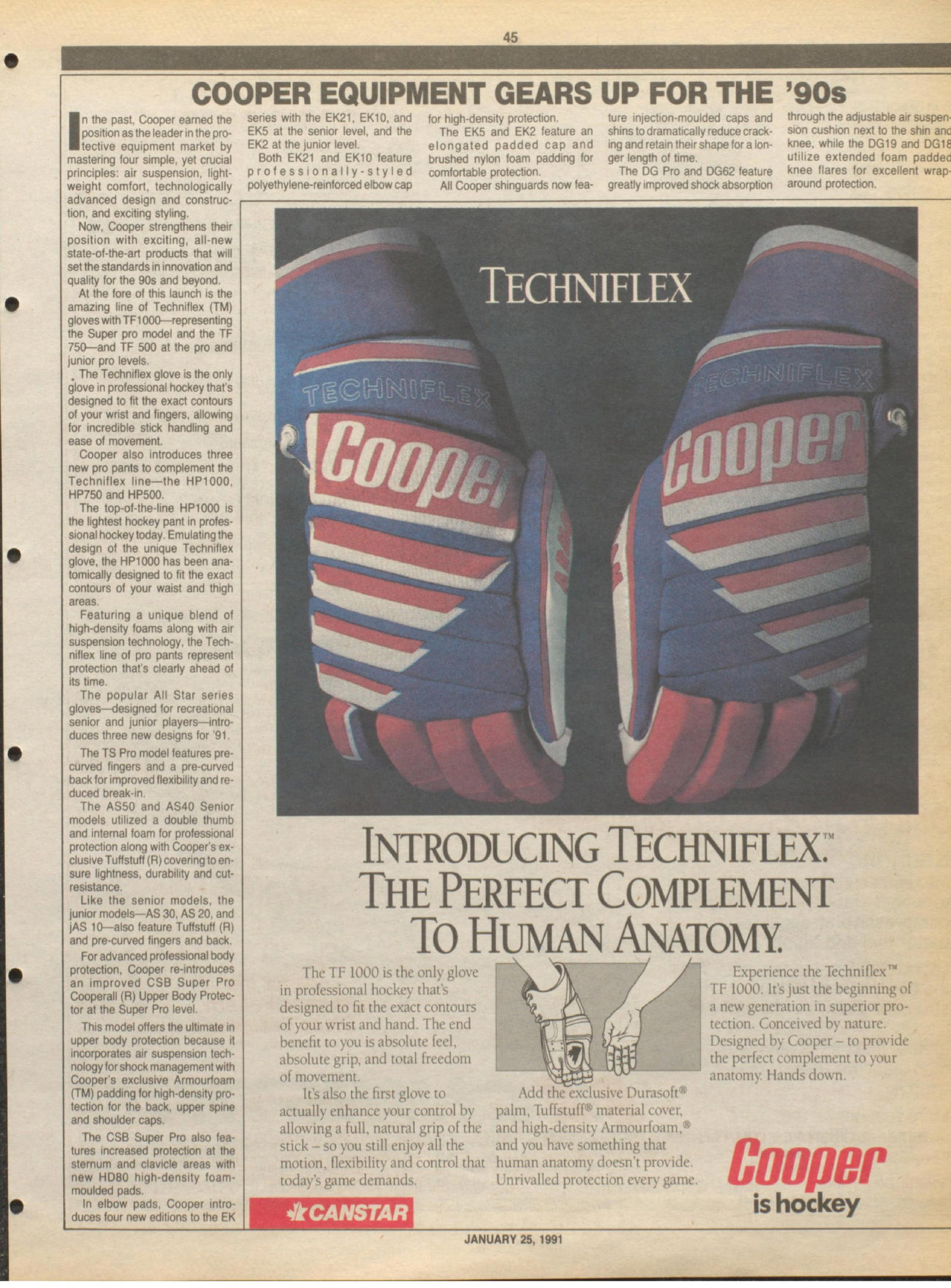 A Cooper article and advertisement (with the Canstar logo) appeared in a January 25, 1991, edition of The Hockey News.