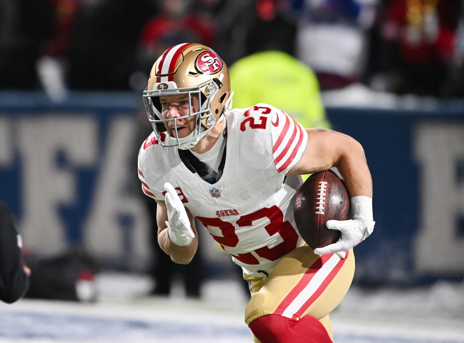 When he's healthy, the 49ers' Christian McCaffrey is one of the NFL's best rushers and pass catchers. © Mark Konezny-Imagn Images