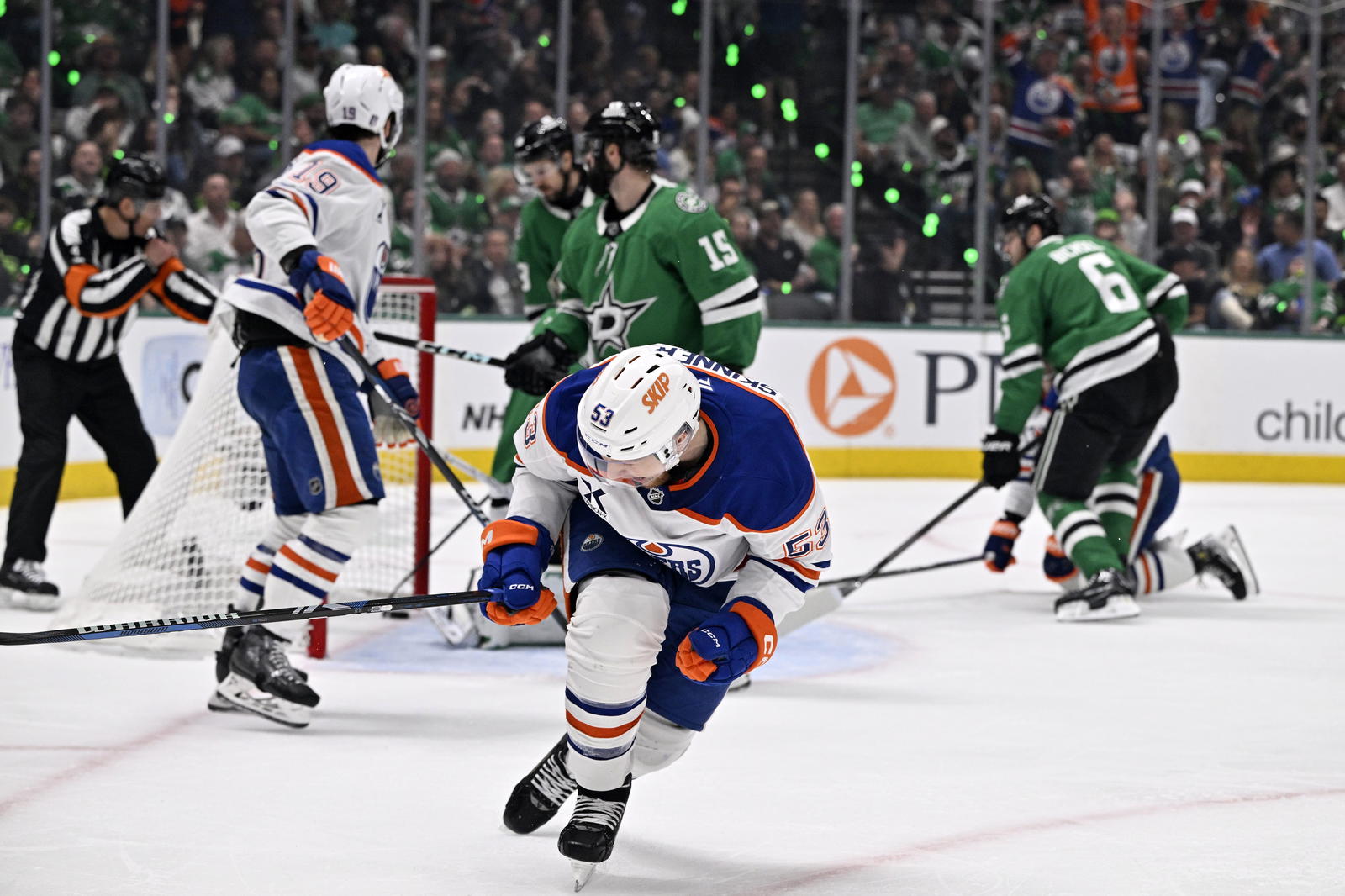 Jeff Skinner scores a goal in Game 5 of the Edmonton Oilers' Western Conference final series against the Dallas Stars (Jerome Miron-Imagn Images)