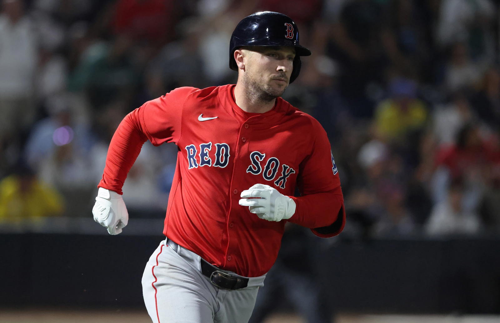 Sep 19, 2025; Tampa, Florida, USA; Boston Red Sox third base Alex Bregman (2) hits a home run during the third inning against the Tampa Bay Rays at George M. Steinbrenner Field. (Kim Klement Neitzel/Imagn Images)