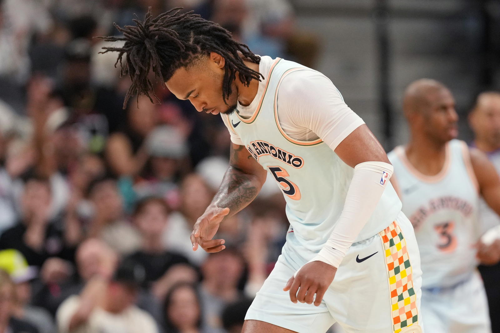 San Antonio Spurs guard Stephon Castle. Credit: Scott Wachter-Imagn Images.
