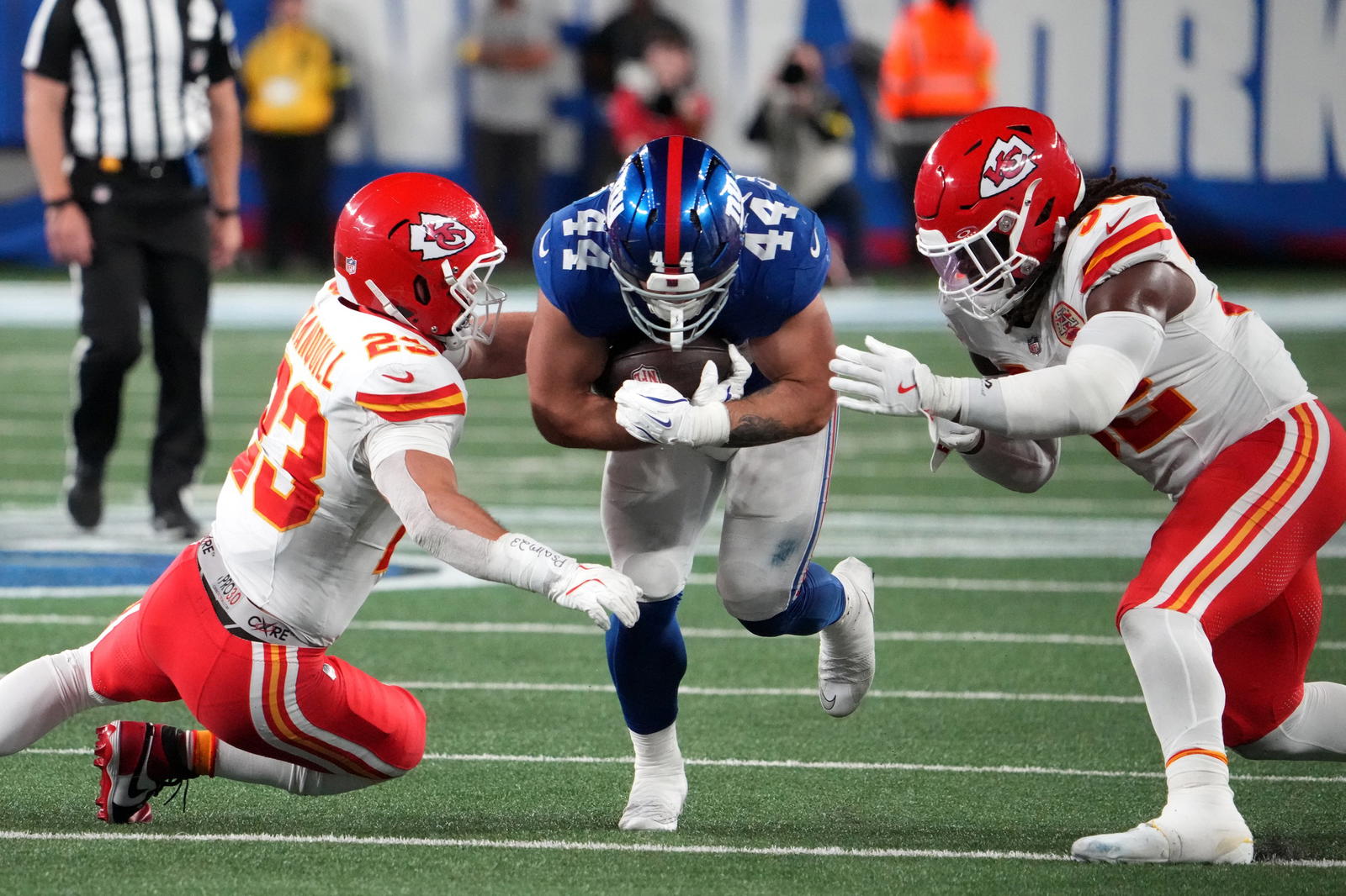 New York Giants running back Cam Skattebo. Credit: Robert Deutsch-Imagn Images.