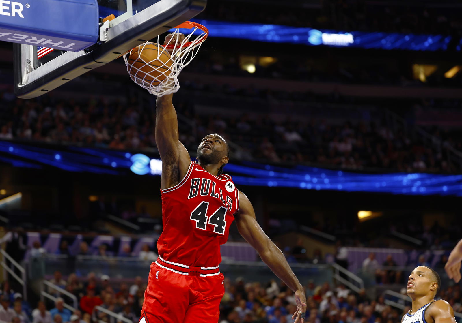 Oct 25, 2025; Orlando, Florida, USA; Chicago Bulls forward Patrick Williams (44) dunks the ball in the second half against the Orlando Magic at Kia Center. Mandatory Credit: Russell Lansford-Imagn Images
