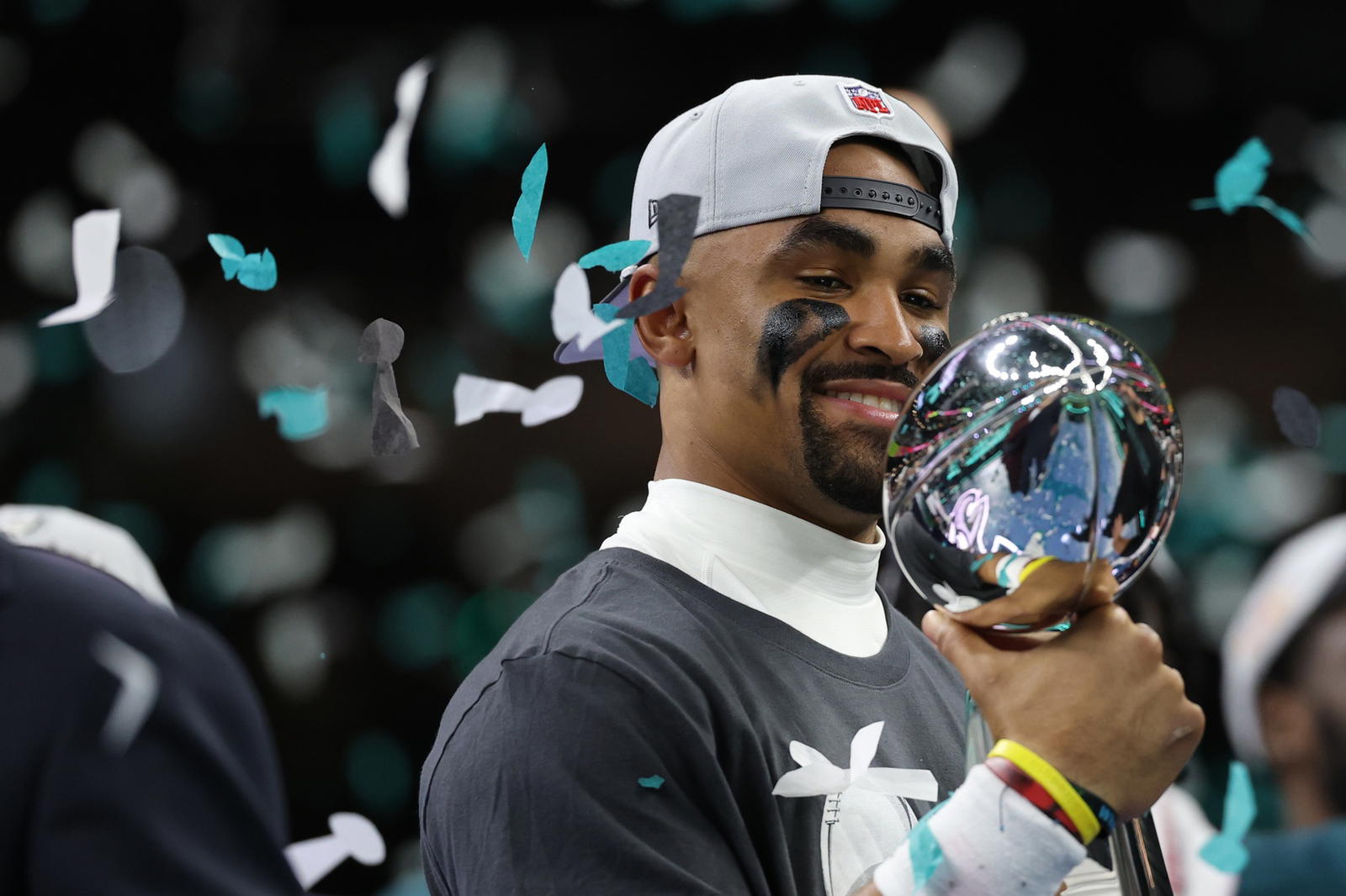 Eagles quarterback Jalen Hurts, sometimes with a little tush push from his friends, leads one of the NFL's best offenses. © Geoff Burke-Imagn Images