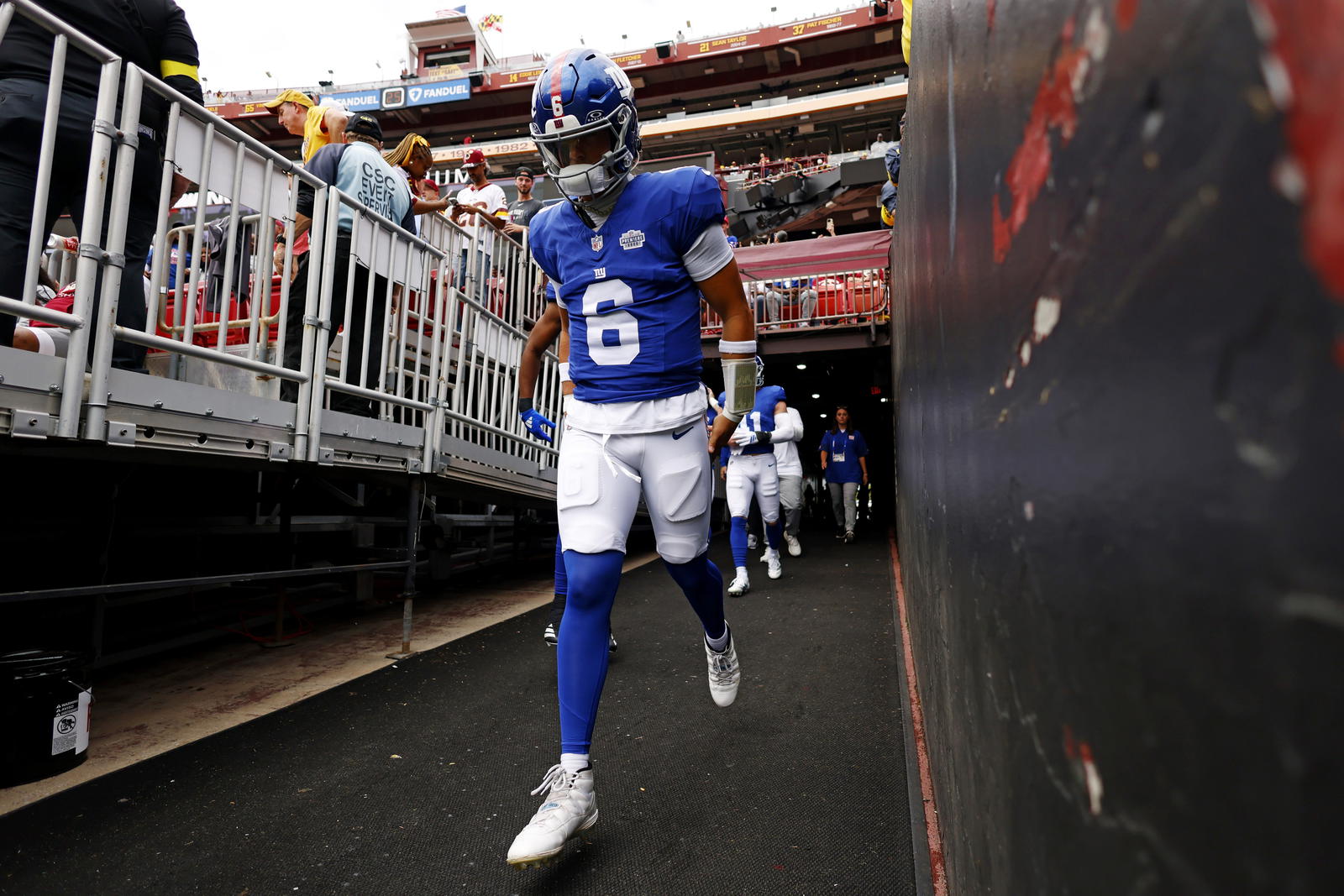 New York Giants quarterback Jaxson Dart. Credit: Peter Casey-Imagn Images.