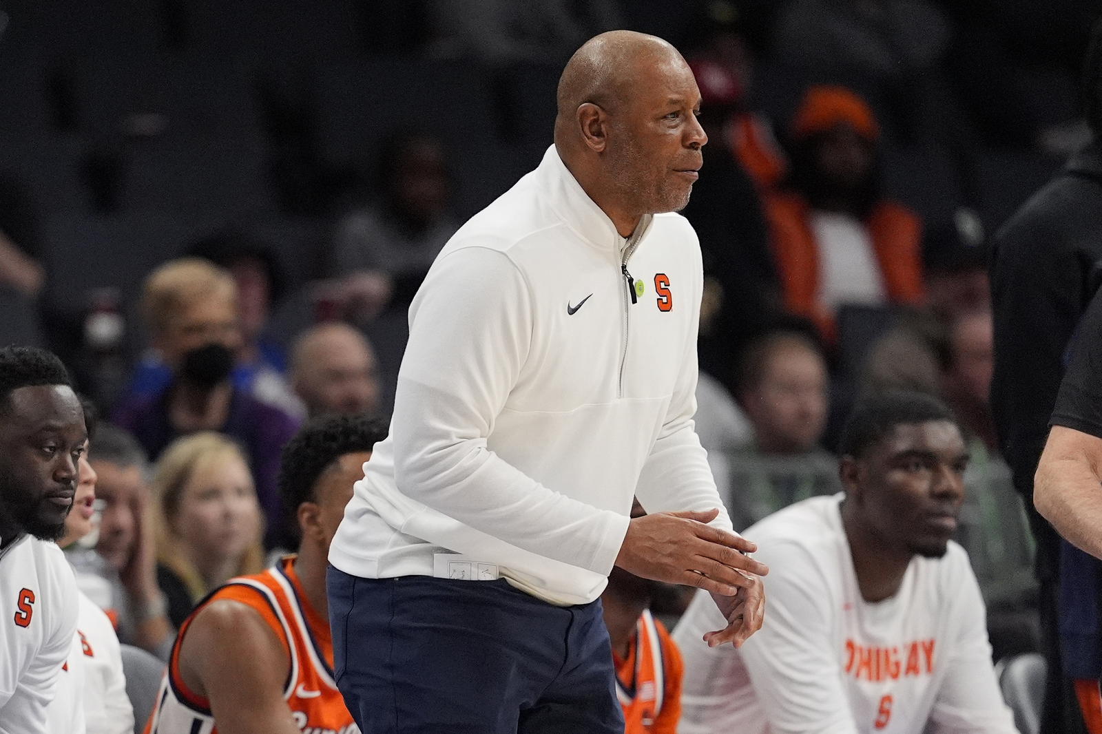 Syracuse Orange head coach Adrian Autry during the first half against the Florida State Seminoles at Spectrum Center. Jim Dedmon-Imagn Images