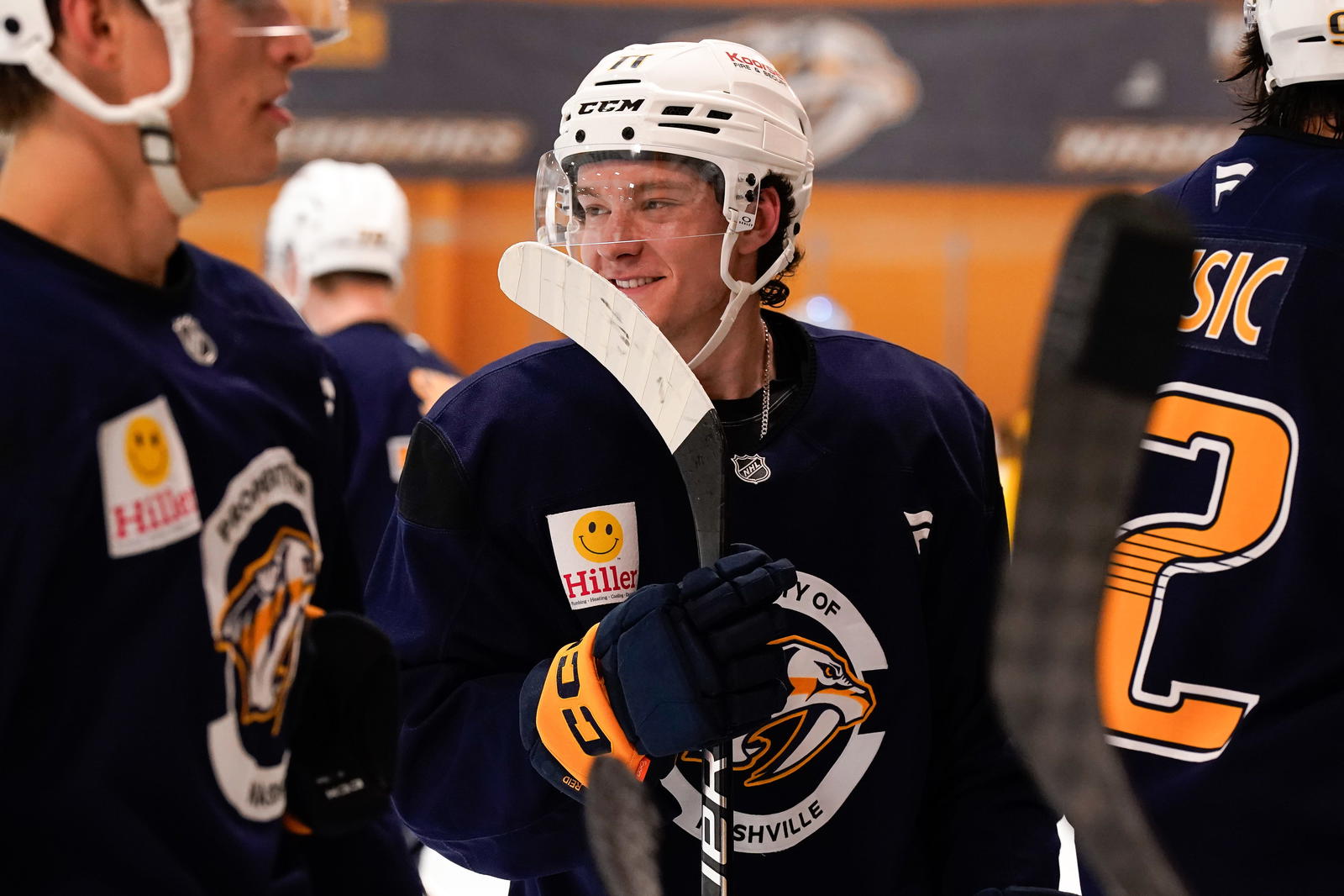 Blue team defenseman Cameron Reid (71) works with his team during the Future Stars Game at the Ford Ice Center Bellevue in Nashville, Tenn., Saturday, July 5, 2025. Andrew Nelles / The Tennessean / USA TODAY NETWORK via Imagn Images
