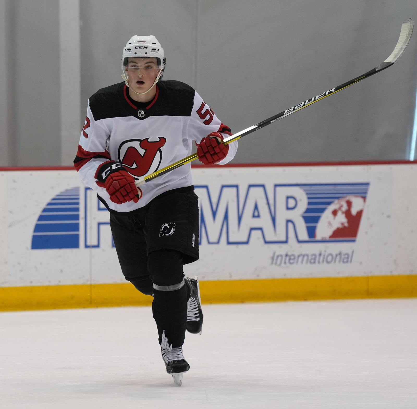 Newark, NJ July 11, 2023 -- Forward, Cole Brown as he participates in the NJ Devils 2023 Development Camp for young players and coaches at their RWJ Health Hockey House practice facility in Newark. The camp runs through Friday.