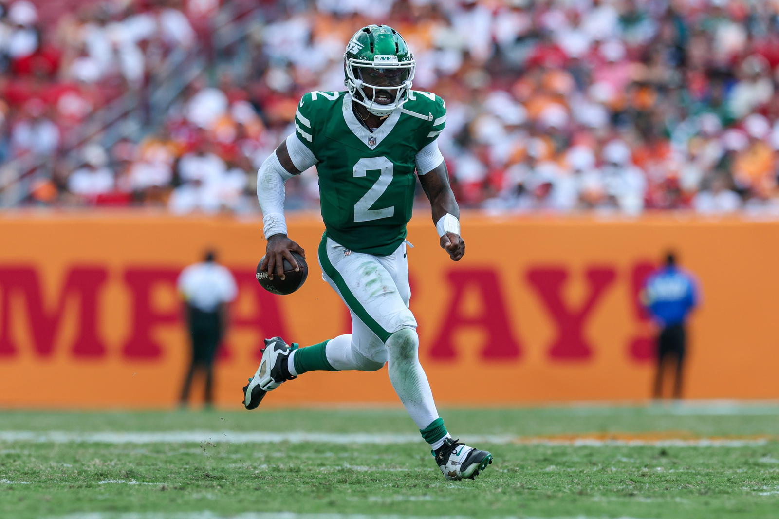 New York Jets quarterback Tyrod Taylor. Credit: Nathan Ray Seebeck-Imagn Images.