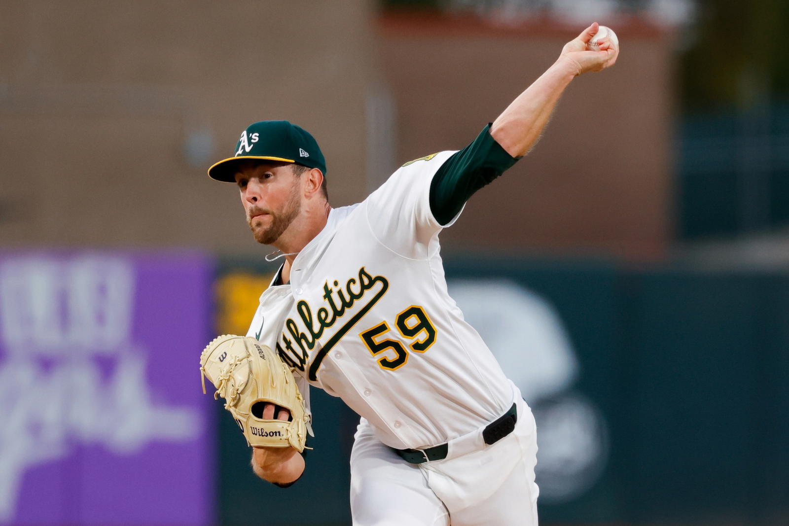 Sep 9, 2025; West Sacramento, California, USA; Athletics starting pitcher Jeffrey Springs (59) throws a pitch during the first inning against the Boston Red Sox at Sutter Health Park. (Sergio Estrada/Imagn Images)