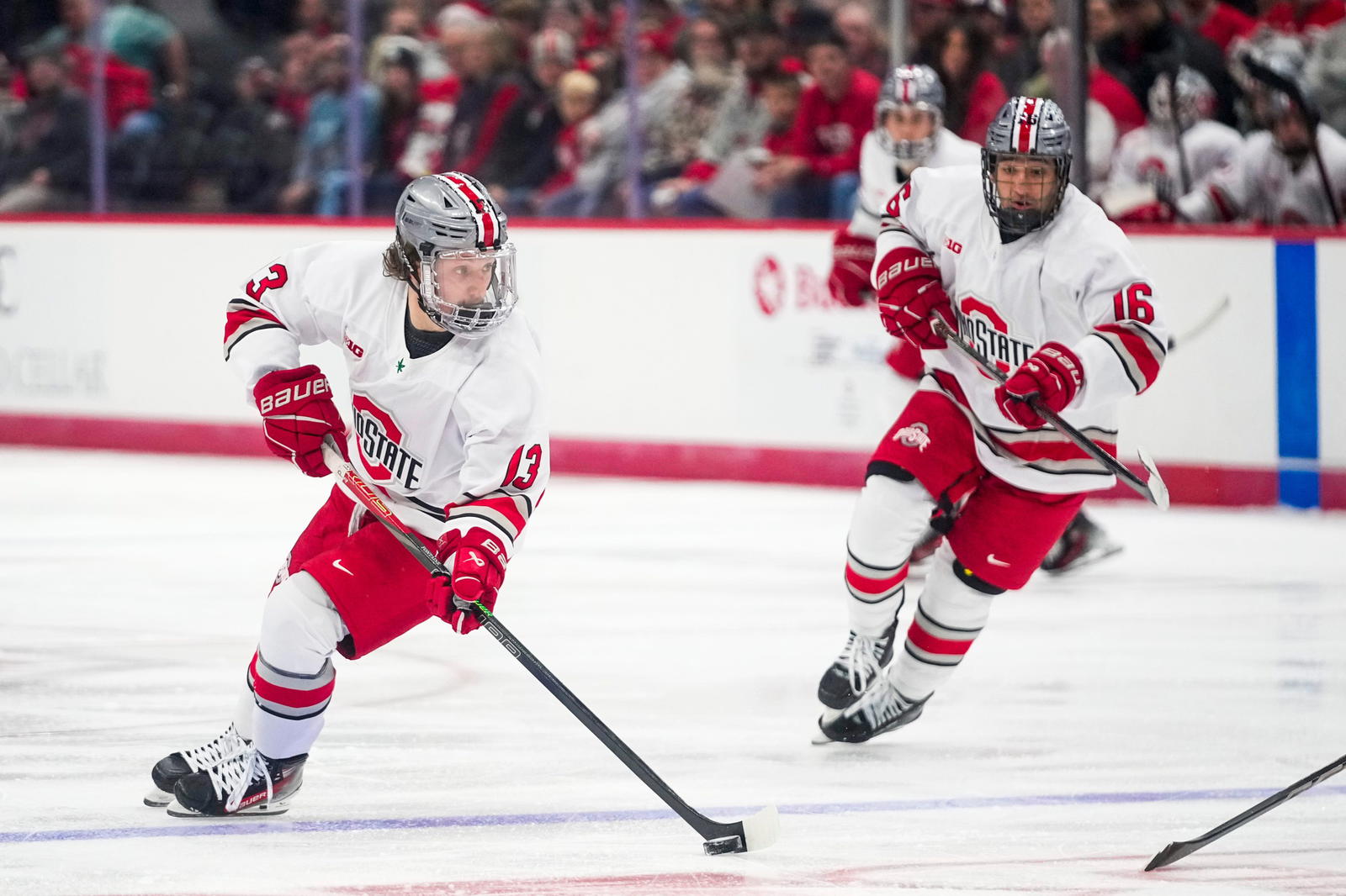 Ohio State Buckeyes Gunnarwolfe Fontaine (13) skates with the puck in the third period at the Value City Arena on Friday, Dec. 13, 2024 in Columbus, Ohio. - © Samantha Madar/Columbus Dispatch / USA TODAY NETWORK via Imagn Images