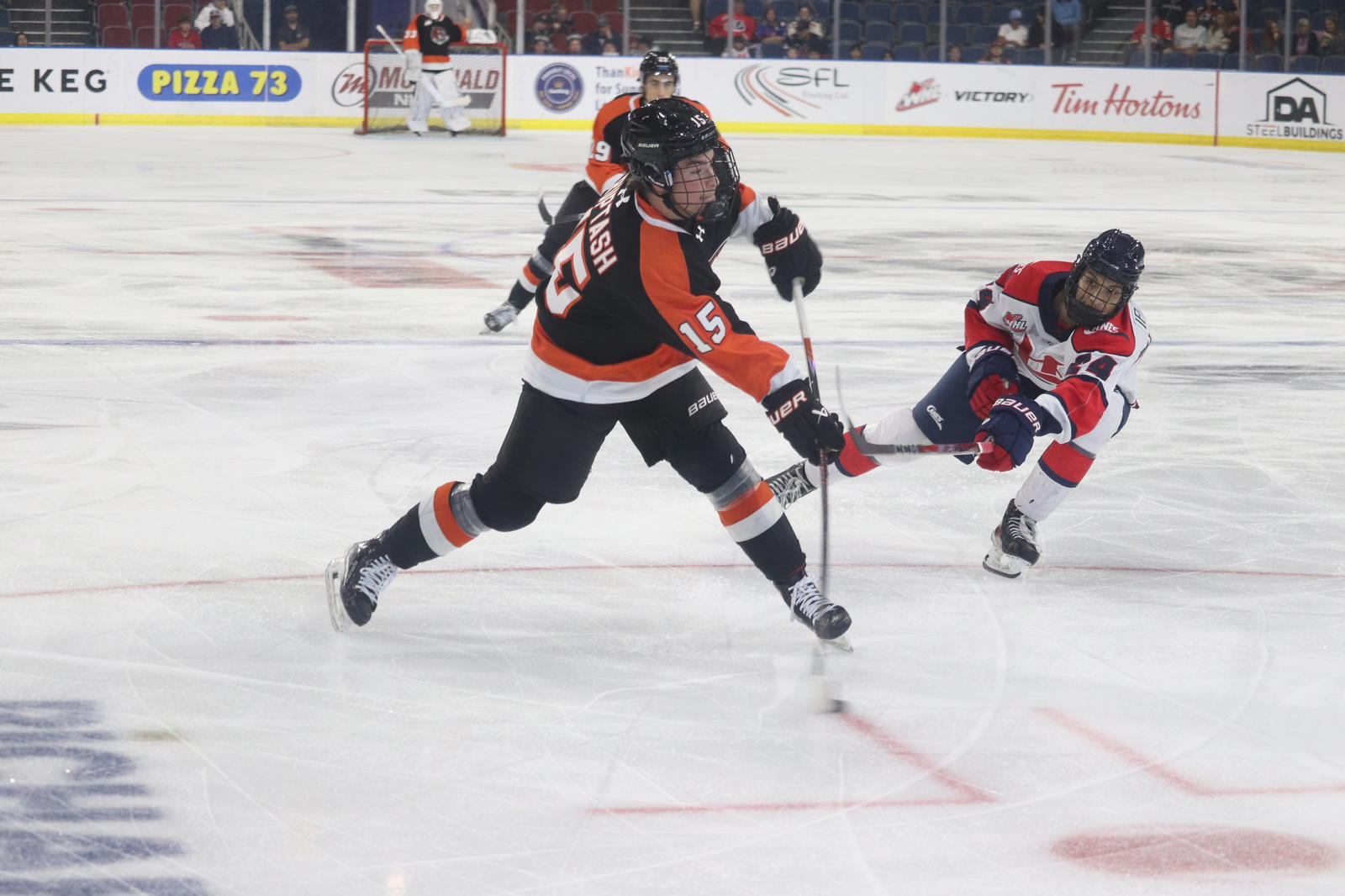 Photo by Nathan Reiter. Luke Ruptash of the Medicine Hat Tigers attempts a shot on goal during preseason WHL action at the VisitLethbridge.com Arena on Tuesday, Sept. 2, 2025.