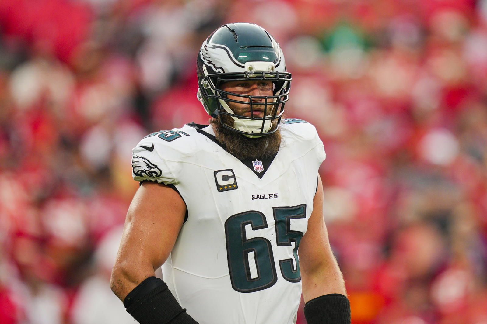 Philadelphia Eagles tackle Lane Johnson. Credit: Jay Biggerstaff-Imagn Images.