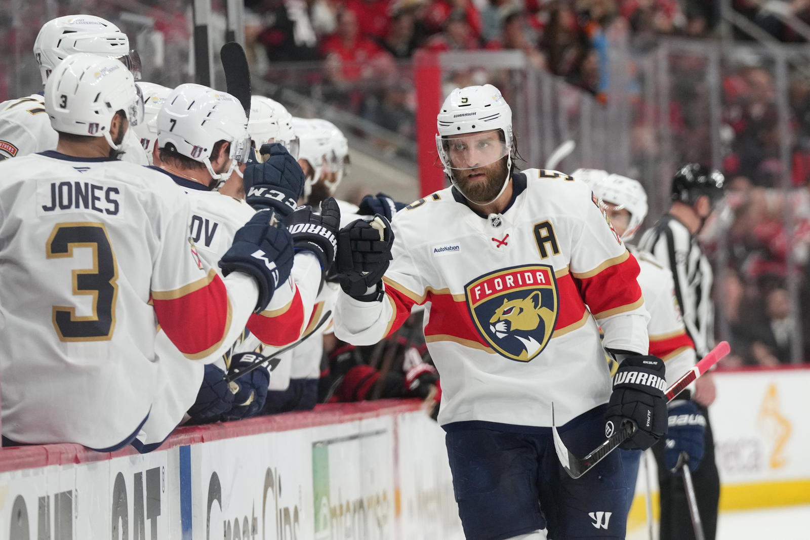 May 20, 2025; Raleigh, North Carolina, USA; Florida Panthers defenseman Aaron Ekblad (5). Mandatory Credit: James Guillory-Imagn Images