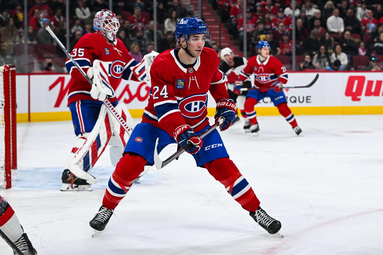 The St. Louis Blues acquired defenseman Logan Mailloux (24) from the Montreal Canadiens on Tuesday for forward Zack Bolduc. (David Kirouac-Imagn Images)