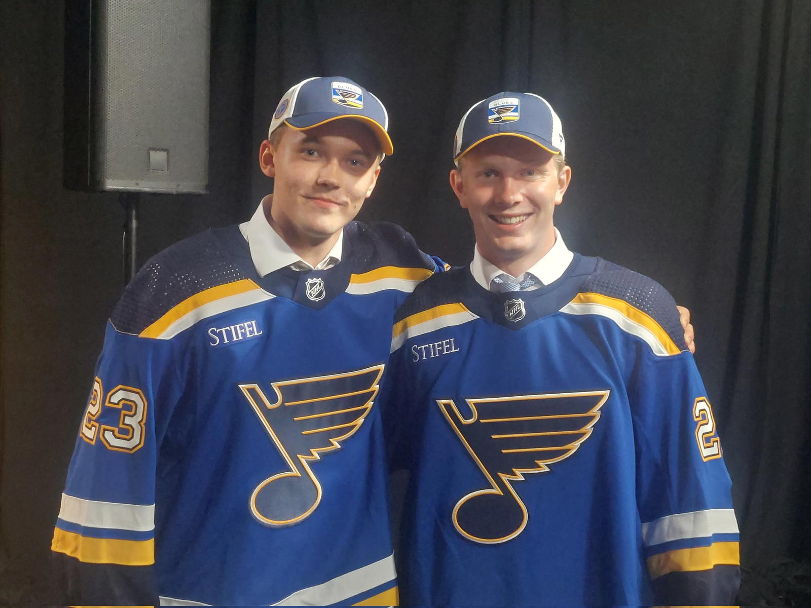 St. Louis Blues 2023 first-round draft picks and close friends Theo Lindstein (left) and Otto Stenberg are likely to be teammates in 2025-26.