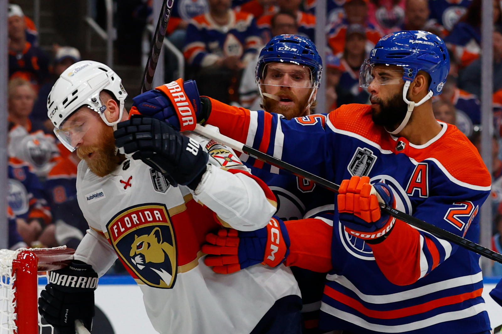 Sam Bennett, Connor McDavid and Darnell Nurse (Perry Nelson-Imagn Images)